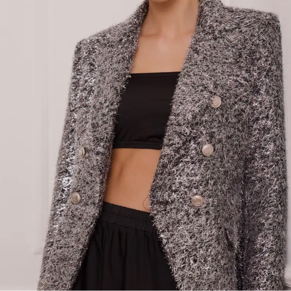 Fitted Silver Tinsel Blazer